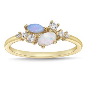 14k yellow gold plated .925 sterling silver lab grown white and black opal & lab grown white sapphire multi stone statement ring - size 5