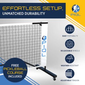 PIQL Portable Pickleball Net System with Wheels - Outdoor Indoor Regulation Size Pickleball Net Set for Driveway, Backyards with Carrying Bag and Metal Frame, Easy Assembly Official Court Size, 22 Ft