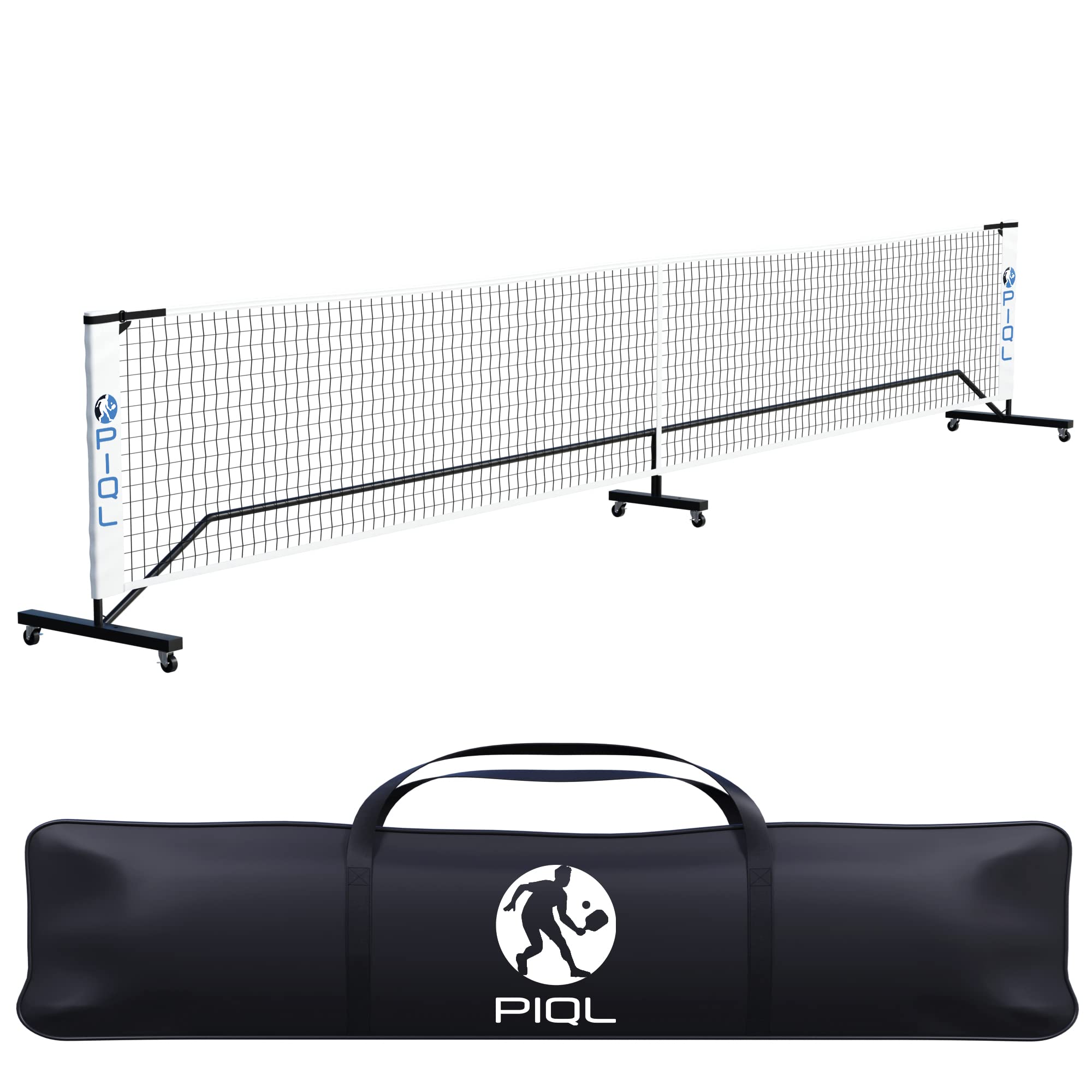 PIQL Portable Pickleball Net System with Wheels - Outdoor Indoor Regulation Size Pickleball Net Set for Driveway, Backyards with Carrying Bag and Metal Frame, Easy Assembly Official Court Size, 22 Ft