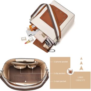 BROMEN Hobo Bags for Women Leather Handbags Designer Shoulder Bucket Crossbody Purse White