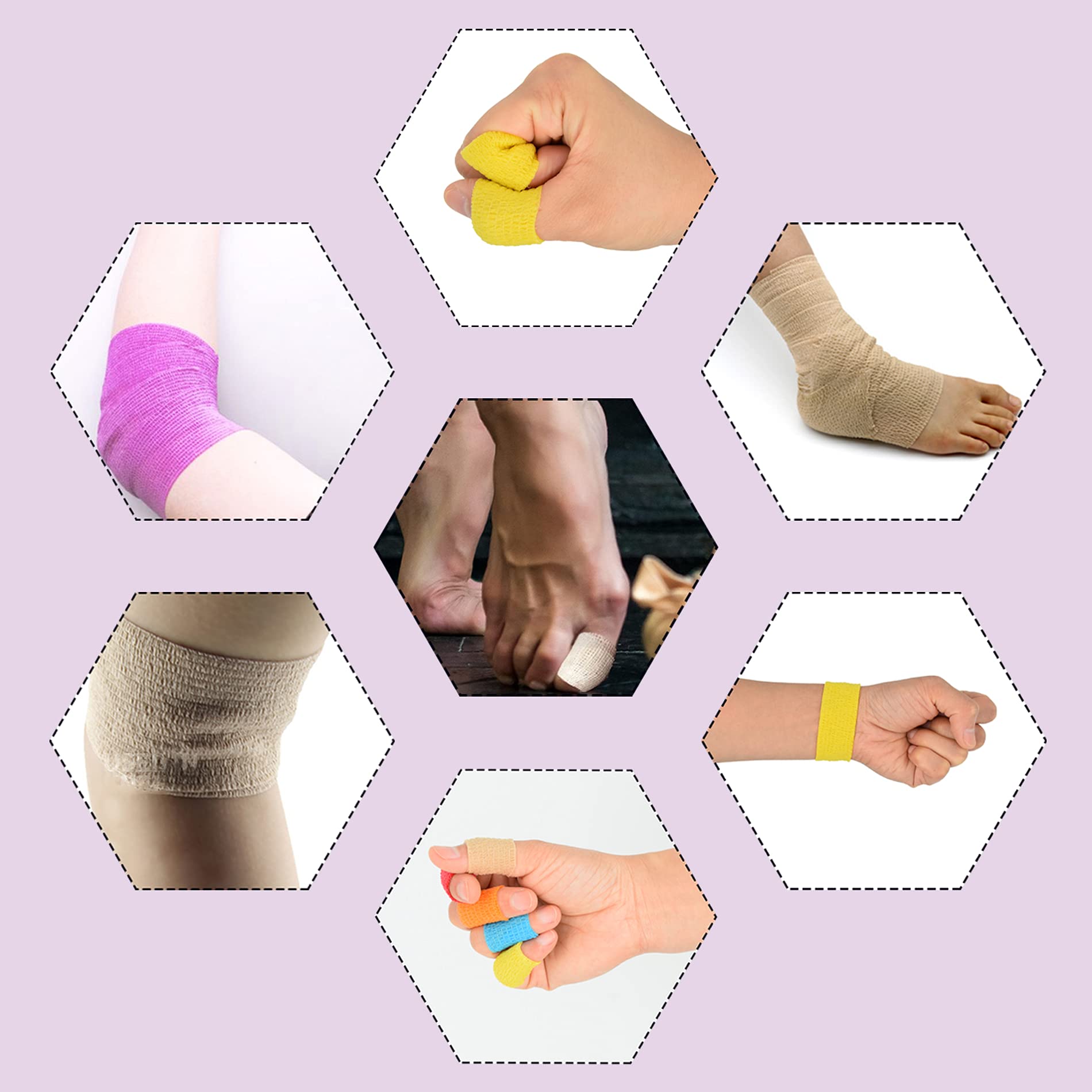 Yuronam 18 Pack Self Adhesive Bandage Wrap Stretch Self Adherent Tape for Sports, Finger, Wrist, Ankle, Breathable Cohesive Vet Tape for Pets (18 Colors,1 Inch x 5 Yards/Roll)