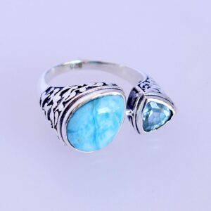 Ravishing Impressions Larimar & Blue Topaz Gemstone 925 Solid Sterling Silver Ring Beautiful Handmade Jewellery Birthday Gift