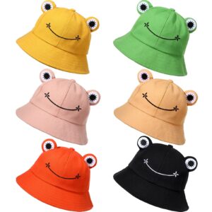 cute frog bucket hats fisherman cap summer beach sun protection cap for adults (green, yellow, black, orange, pink, khaki, 6)