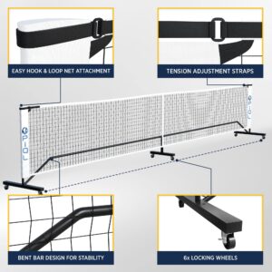 PIQL Portable Pickleball Net System with Wheels - Outdoor Indoor Regulation Size Pickleball Net Set for Driveway, Backyards with Carrying Bag and Metal Frame, Easy Assembly Official Court Size, 22 Ft