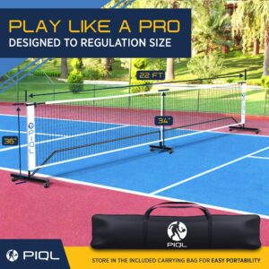 PIQL Portable Pickleball Net System with Wheels - Outdoor Indoor Regulation Size Pickleball Net Set for Driveway, Backyards with Carrying Bag and Metal Frame, Easy Assembly Official Court Size, 22 Ft