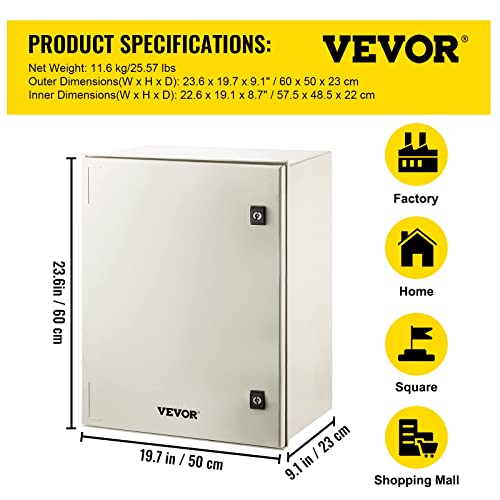 VEVOR Electrical Enclosure Box,23.6''×19.7''×9.1'',Fiberglass Junction Box,IP66 Waterproof & Dustproof,Outdoor Electrical Box,with Mounting Plat