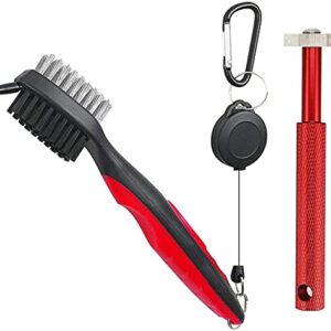 SportsGenics Golf Brush (Pack of 2) with a Golf Club Groove Sharpener - Double Sided Golf Club Cleaner - 6 Head Golf Groove Sharpener for Sharpening - Golf Club Cleaning kit - Golf Accessories