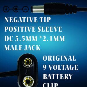 Augioth 9 V Pedal Battery Clip 3 Pack 5521 Converter Center Negative 9 Volt Power Supply Cable