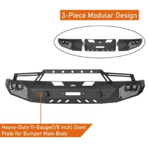 Hooke Road Earthshaker F150 Front Bumper w/Bull Bar & Winch Plate for Ford F-150 2009 2010 2011 2012 2013 2014 (Exclude Raptor), Full Width Steel Replacement Bumper