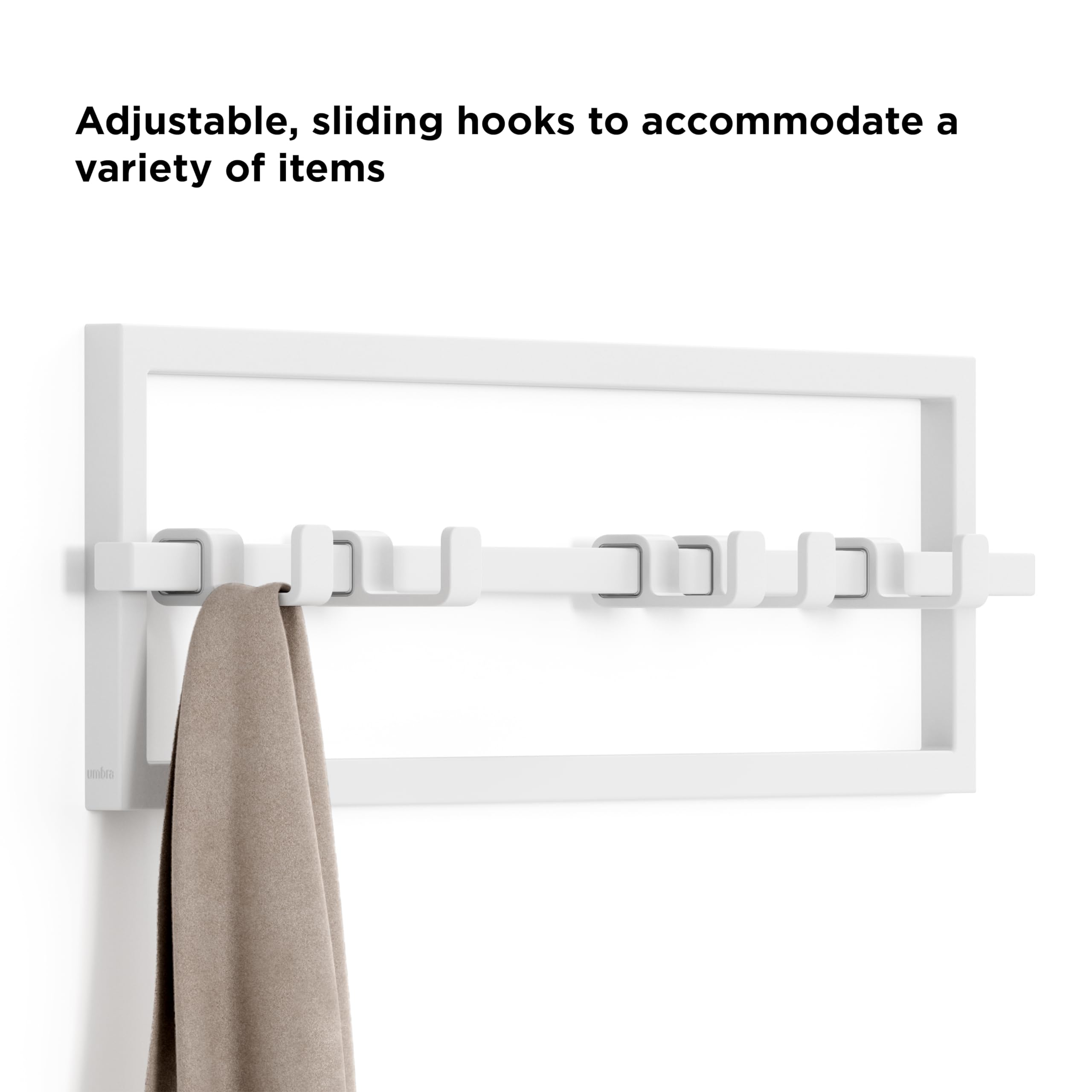 Umbra Cubiko Wall Mounted Modern, Sleek, Space-Saving Hanger with Retractable Hooks to Hang Coats, Scarves, Purses and More, 5, White