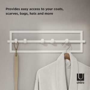 Umbra Cubiko Wall Mounted Modern, Sleek, Space-Saving Hanger with Retractable Hooks to Hang Coats, Scarves, Purses and More, 5, White