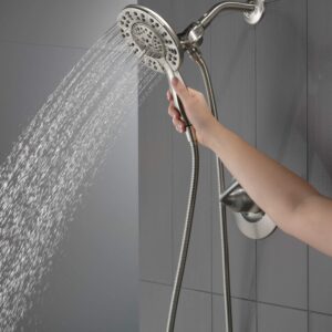 Delta Faucet Arvo 14 Series Single-Handle Shower Faucet, Shower Trim Kit with 4-Spray In2ition 2-in-1 Dual Hand Held Shower Head with Hose, SpotShield Stainless 142840-SP-I (Valve Included)