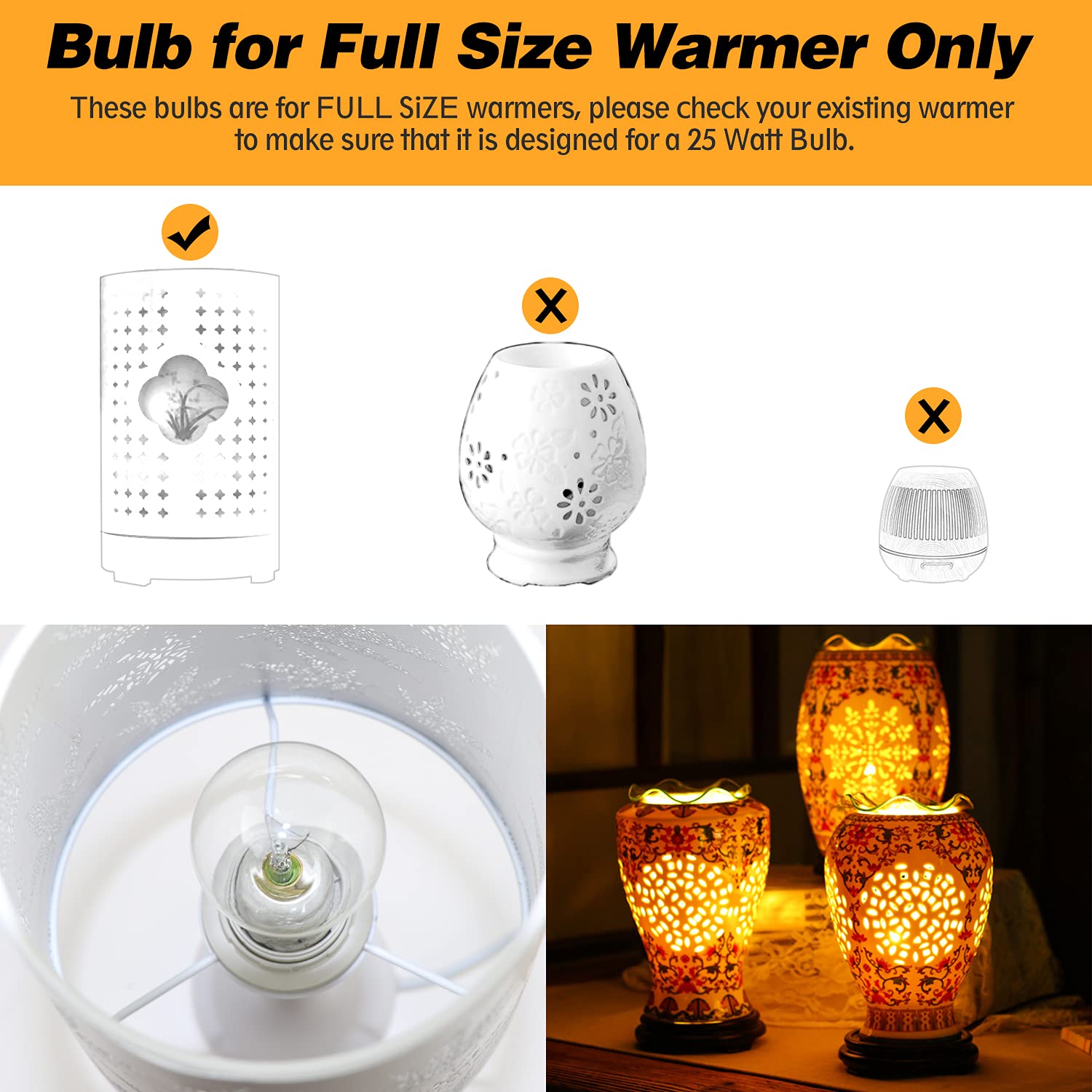 ETwinCoo Wax Warmer Light Bulbs, G50 25 Watt for Full Size Scentsy Warmers, G16.5 Globe E12 Base Clear - Long Life-Span and Melt Wax Fast, 120 Volt (6 Pack)