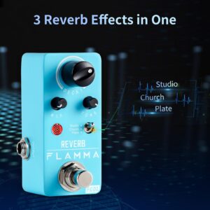 FLAMMA FC02 Mini Reverb Pedal Digital Guitar Pedal with 3 Reverb Effects Church Plate Studio True Bypass