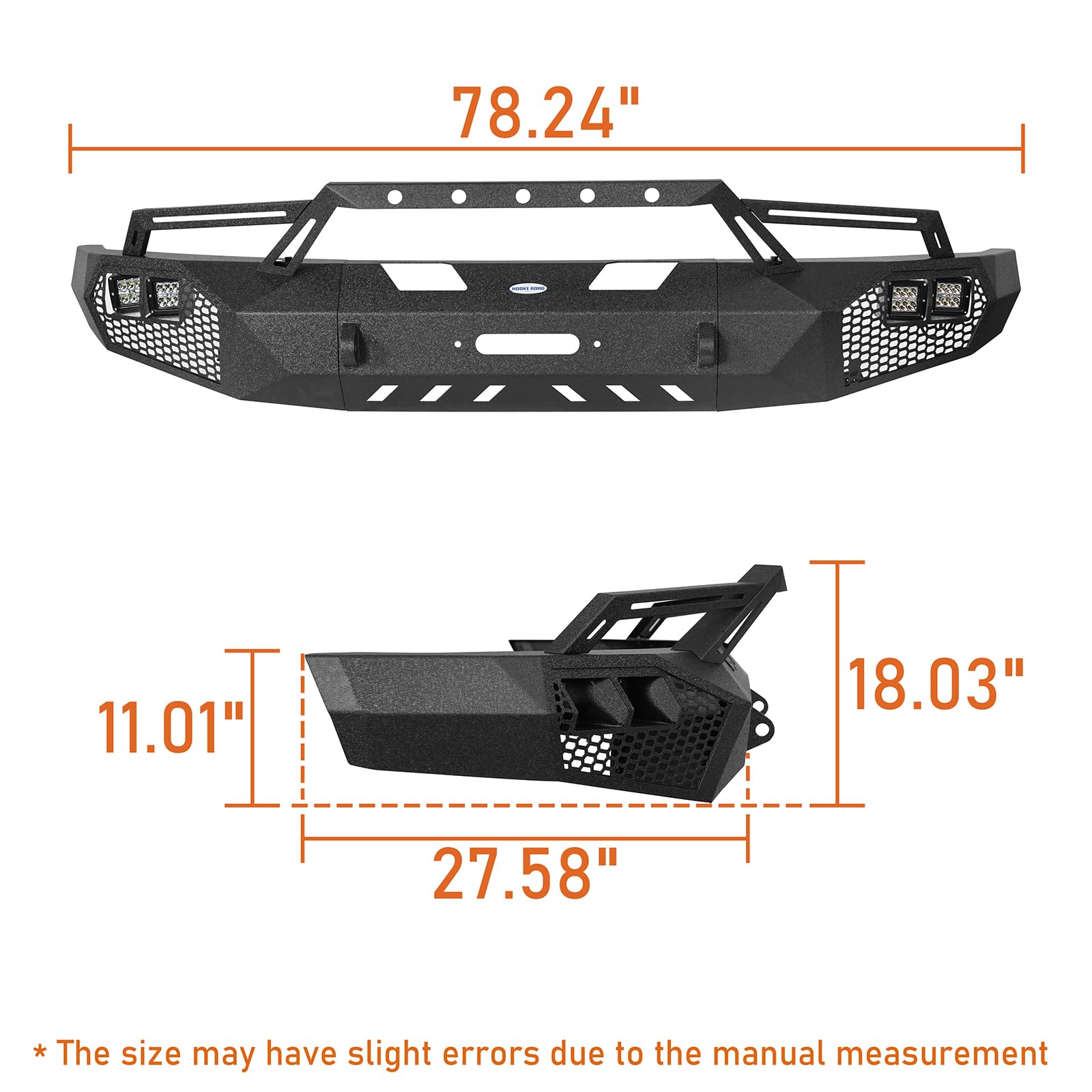 Hooke Road Earthshaker F150 Front Bumper w/Bull Bar & Winch Plate for Ford F-150 2009 2010 2011 2012 2013 2014 (Exclude Raptor), Full Width Steel Replacement Bumper