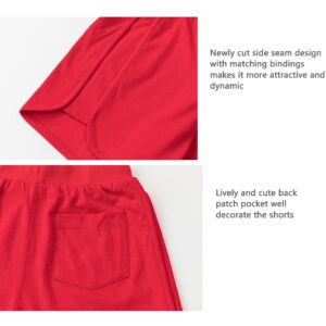 ALAVIKING Girls Cotton Shorts Athletic Running Shorts with Elastic Waistband Workout Shorts for Girls Size 3-12 Years (Red-l)