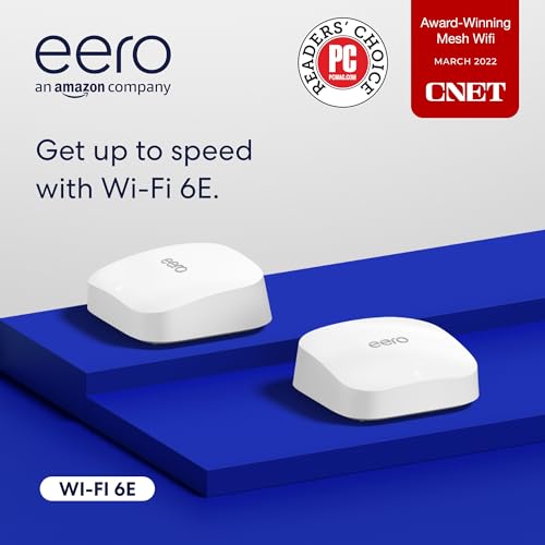 Amazon eero Pro 6E mesh Wi-Fi router | 2.5 Gbps Ethernet | Coverage up to 4,000 sq. ft. | Connect 100+ devices | Ideal for streaming, working, and gaming | 2-Pack | 2022 release