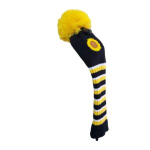 CHEZBABY Sunflower Embroidery Golf Club Head Covers Cute Knitted 460cc Driver Wood POM POM Long Neck(3/5)