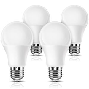 borccdit full spectrum light bulb 4pk, 6000k natural sunlight bulbs, bright light bulbs 9w 60w equivalent, cool white comfortable light, a19, e26/e27