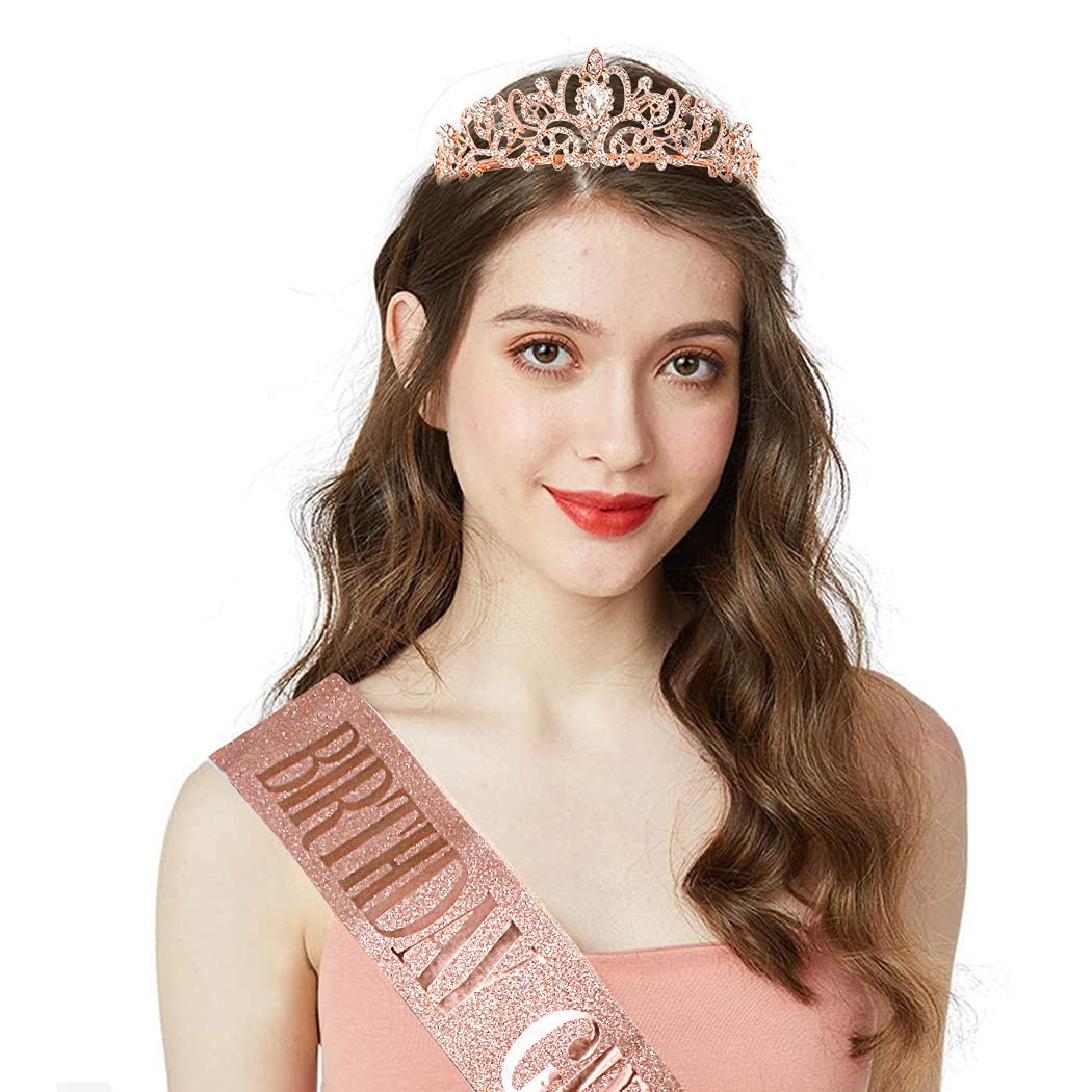 "Birthday Girl" Sash & Rhinestone Tiara Set COCIDE Birthday Sash and Tiara for Women Birthday Decoration Kit Rhinestone Headband for Girl Glitter Crystal Hair Accessories for Birth Party