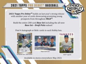 2021 topps pro debut baseball hobby box (4 autos or relic: 24 packs/8 cards)