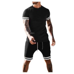 foruu mens short sets 2021,summer 2 piece outfits plus size beach patchwork sleeve shirts & shorts pants fashion shirt and casual stylish men outfits, black, zcy0401, large