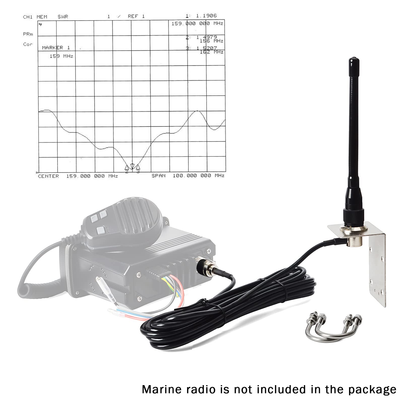 TWAYRDIO VHF Marine Antenna 156-163 MHz 50W 6.5in Stubby Antenna W/16.4ft SO239 to PL259 Connector RG58 Coaxial Cable and L-shape Mounting Bracket for Boat Pontoon Sailboat Yacht Marine Radios