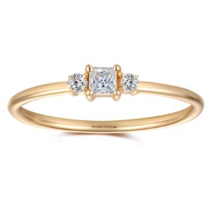 espere 14k yellow gold moissanite engagement ring for women | solid gold three-stone promise ring | 0.2 carat moissanite dainty stacking rings size 6