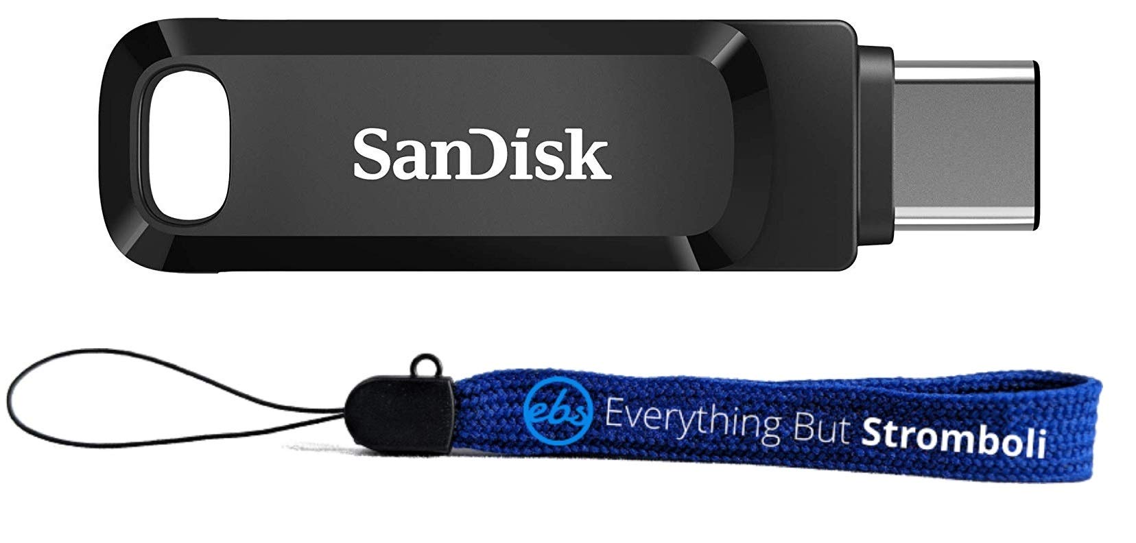 SanDisk Ultra Dual Drive Go USB Type A & Type-C 128GB Flash Drive for Smartphones, Tablets, & Computers - High Speed USB 3.1 Pen Drive (SDDDC3-128G-G46) Bundle with 1 Everything But Stromboli Lanyard