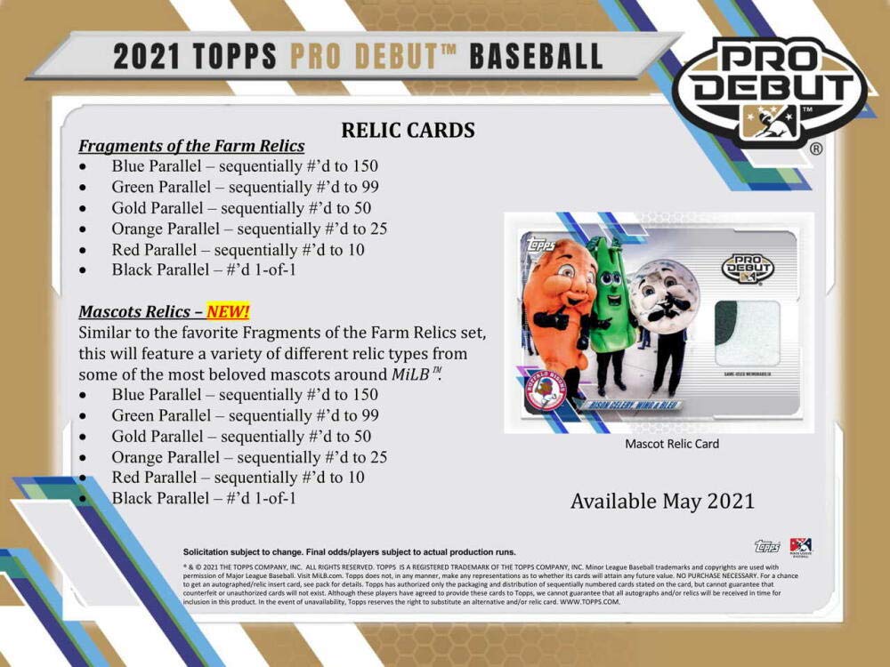 2021 Topps Pro Debut Baseball Hobby Box (4 Autos or Relic: 24 Packs/8 Cards)