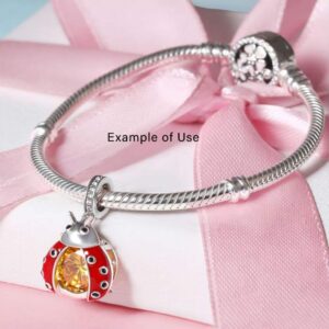 Ginger Lyne Collection Lucky Ladybug Charm for Bracelet or Necklace for Women European Bead Yellow CZ Red Enamel Over Sterling Silver