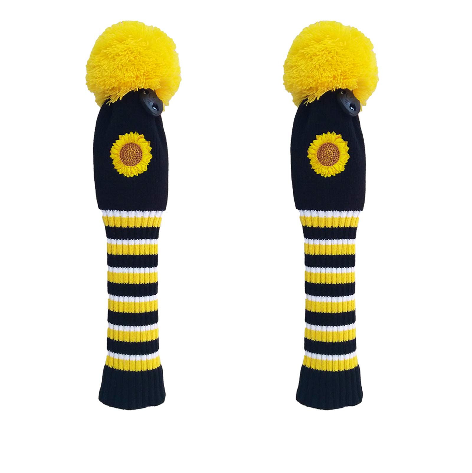 CHEZBABY Sunflower Embroidery Golf Club Head Covers Cute Knitted 460cc Driver Wood POM POM Long Neck(3/5)