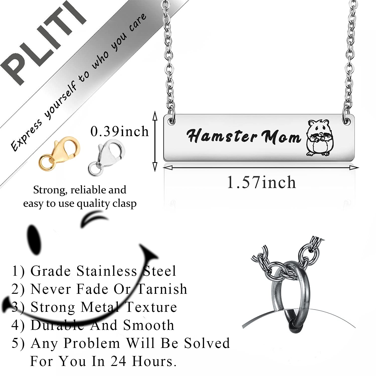 PLITI Hamster Mom Jewelry Hamster Lover Gifts Hamster Owner Birthday Gifts Hamster Mother's Day Gift Funny Animal Gifts For Hamster Lovers Breeder Mom Hamster Mom Necklace (Hamster Mom Necklace)