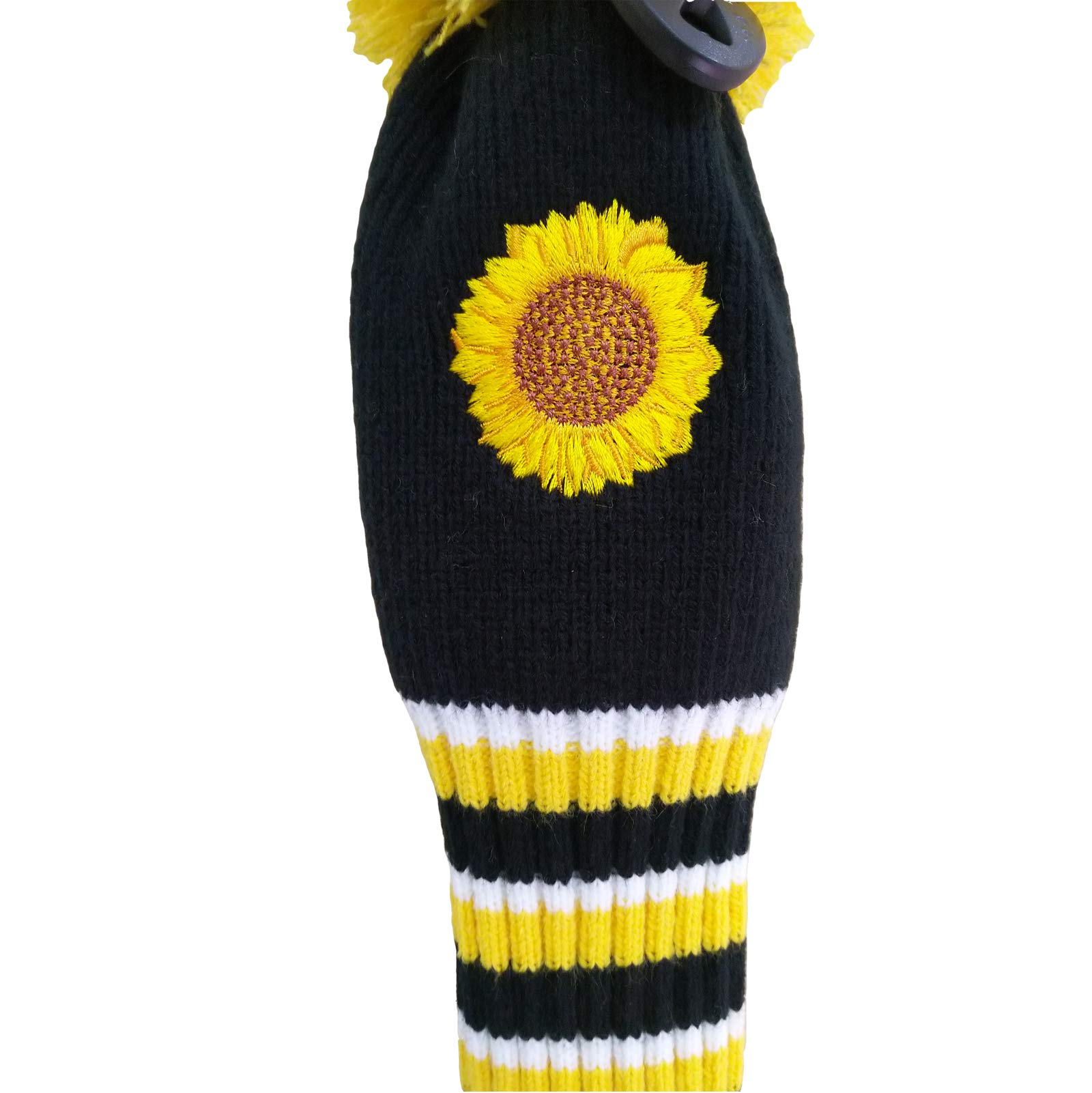 CHEZBABY Sunflower Embroidery Golf Club Head Covers Cute Knitted 460cc Driver Wood POM POM Long Neck(3/5)