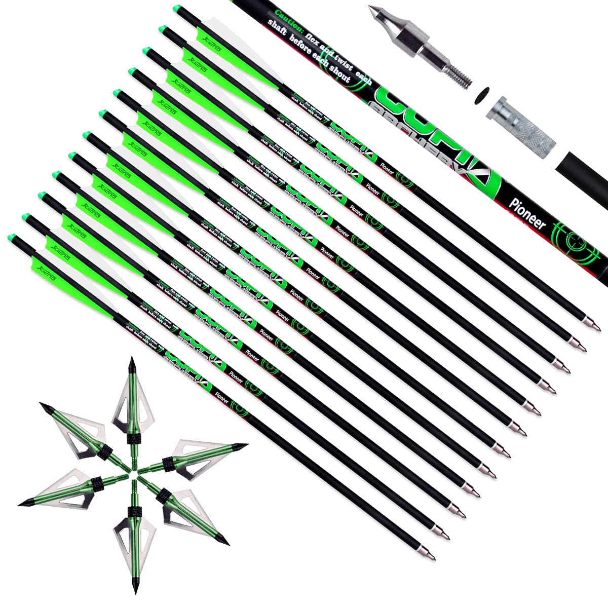 LWANO Crossbow Bolts 20 22 Inch Carbon Archery Arrows 12 Pack and 6 Pack Hunting Broadheads kit