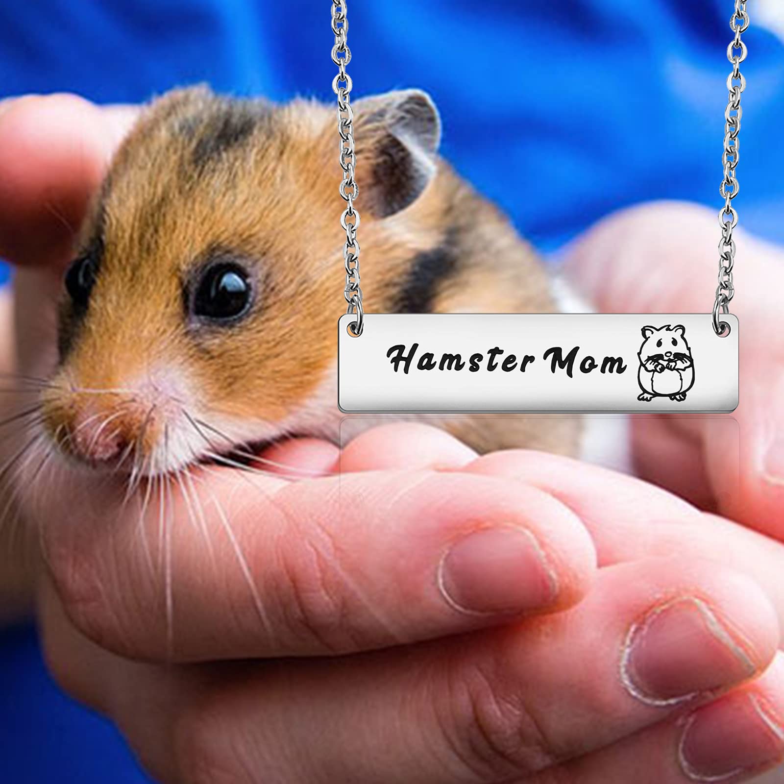 PLITI Hamster Mom Jewelry Hamster Lover Gifts Hamster Owner Birthday Gifts Hamster Mother's Day Gift Funny Animal Gifts For Hamster Lovers Breeder Mom Hamster Mom Necklace (Hamster Mom Necklace)