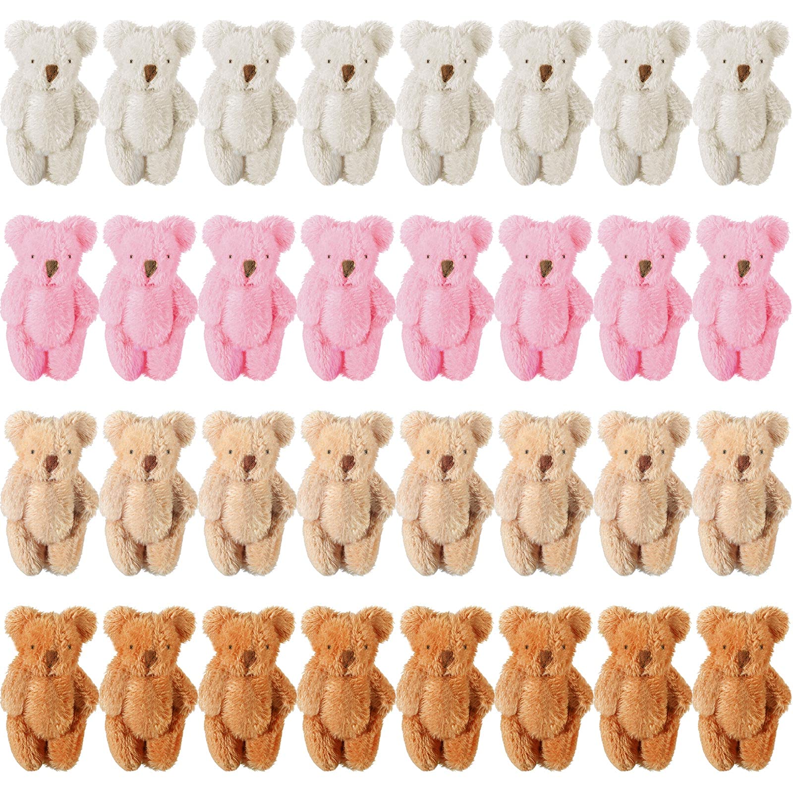 32 Pieces Mini Bear Plush Toy Tiny Bear Mini Joint Bear Tiny Soft Bear Doll Stuffed Animal Toys for Birthday Cake Wedding Decoration Party Favor, 4 Colors