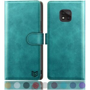 SUANPOT for Moto G Power 2021 with RFID Blocking Leather Wallet case Credit Card Holder, Flip Folio Book Phone case Shockproof Cover for Women Men for Motorola Moto G Power 2021 case Wallet Blue Green