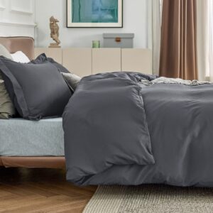 Bedsure Twin/Twin XL Duvet Cover Kids - Soft Double Brushed Duvet Cover Twin, 2 pcs, Includes 1 Dark Grey Kids' Duvet Cover (68"x90") with Zipper Closure & 1 Pillow Sham, NO Comforter