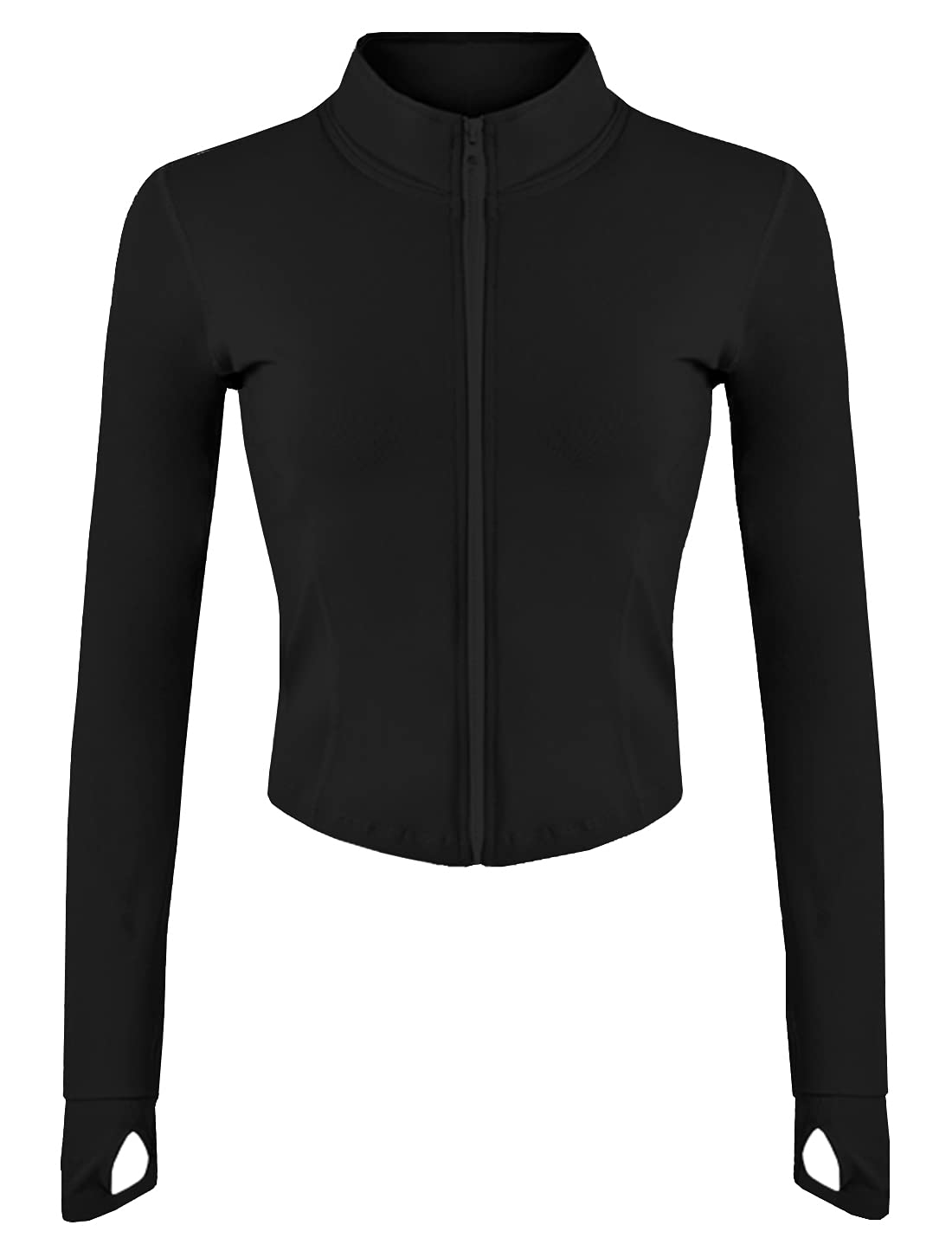 Gacaky Women's Athletic Jacket Lightweight Full Zip Up Yoga Jacket Cropped Workout Slim Fit Tops with Thumb Holes Black S