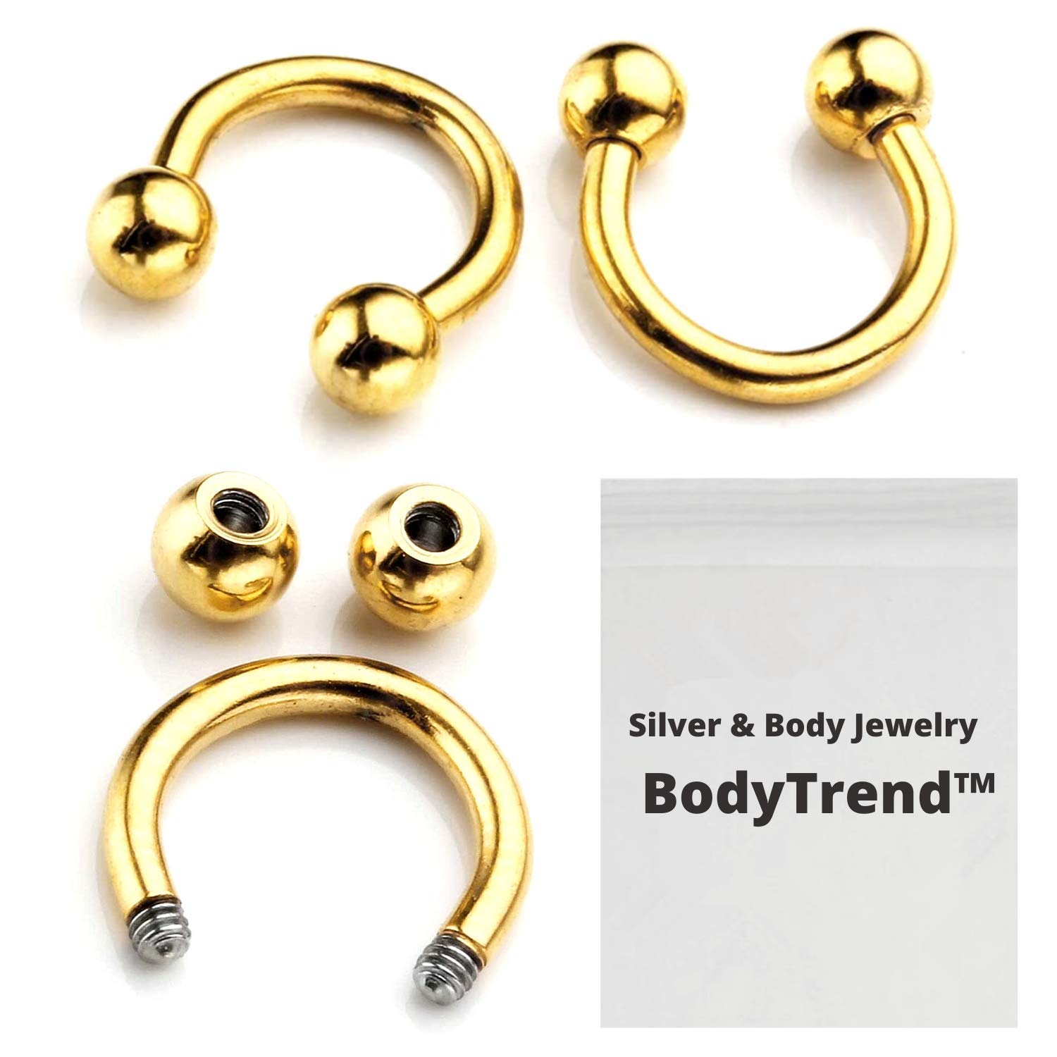 Bodytrend Titanium Circular Barbell Horseshoe PA Ring in Gold - 00G to 18G - Popular Sizes 6mm to 19mm - British Standard - Certified by Sheffield Assay Office