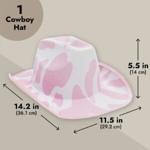 Zodaca Cowboy Hat for Women, Men - Light Pink Cowgirl Hat with Cow Print Design for Birthday Party, Costume (Adult Size)