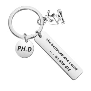 FOTAP PHD Keychain Doctor of Philosophy Jewelry Doctorate Gift PhD Graduation Gift She Believed She Could So She Did Keychain (PHD key)