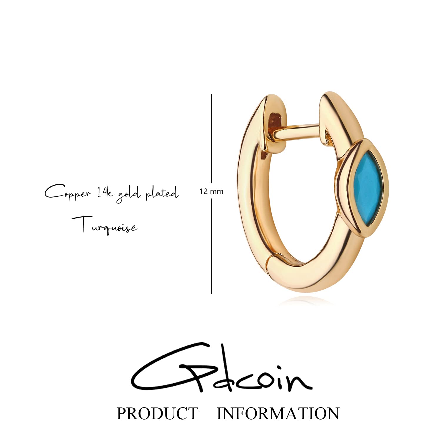 GDCOIN Gold Huggie Hoop Earrings for Women 14K Gold Plated Turquoise Diamond Cubic Zirconia Twist Spike Earrings Delicate Small Simple Hypoallergenic Jewelry Gift