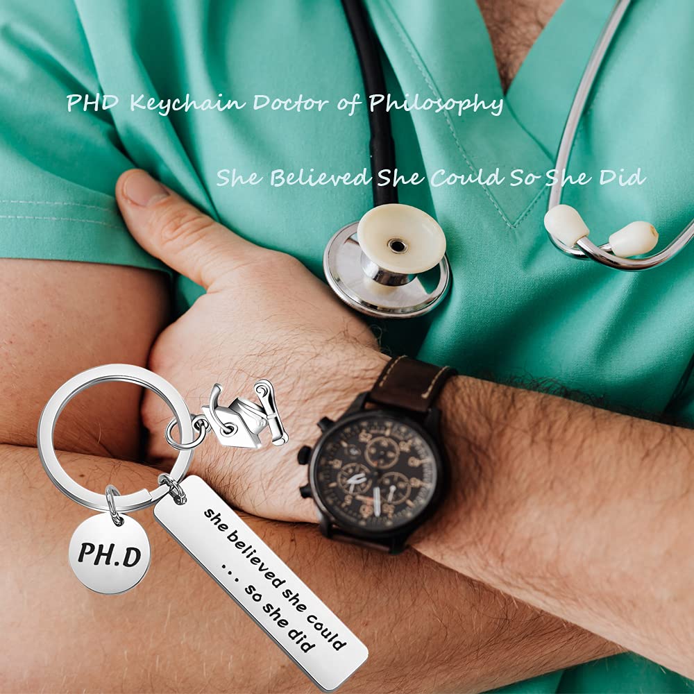 FOTAP PHD Keychain Doctor of Philosophy Jewelry Doctorate Gift PhD Graduation Gift She Believed She Could So She Did Keychain (PHD key)