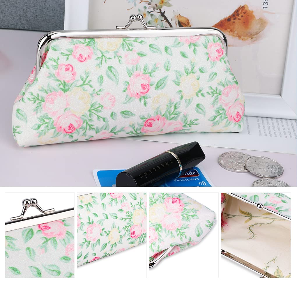 Oyachic 2 Pcs Large Coin Purse,Floral Change Purse,Vintage Wallet,Long Coin Pouch,Coin Wallet with Kiss Lock Clasp for Women Girls