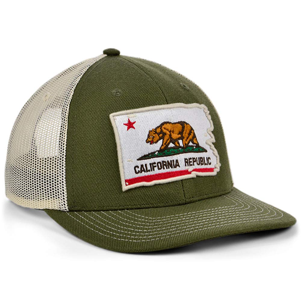 Local Crowns California Torn and Tattered Flag Curved Trucker Adjustable Olive Snapback Cap