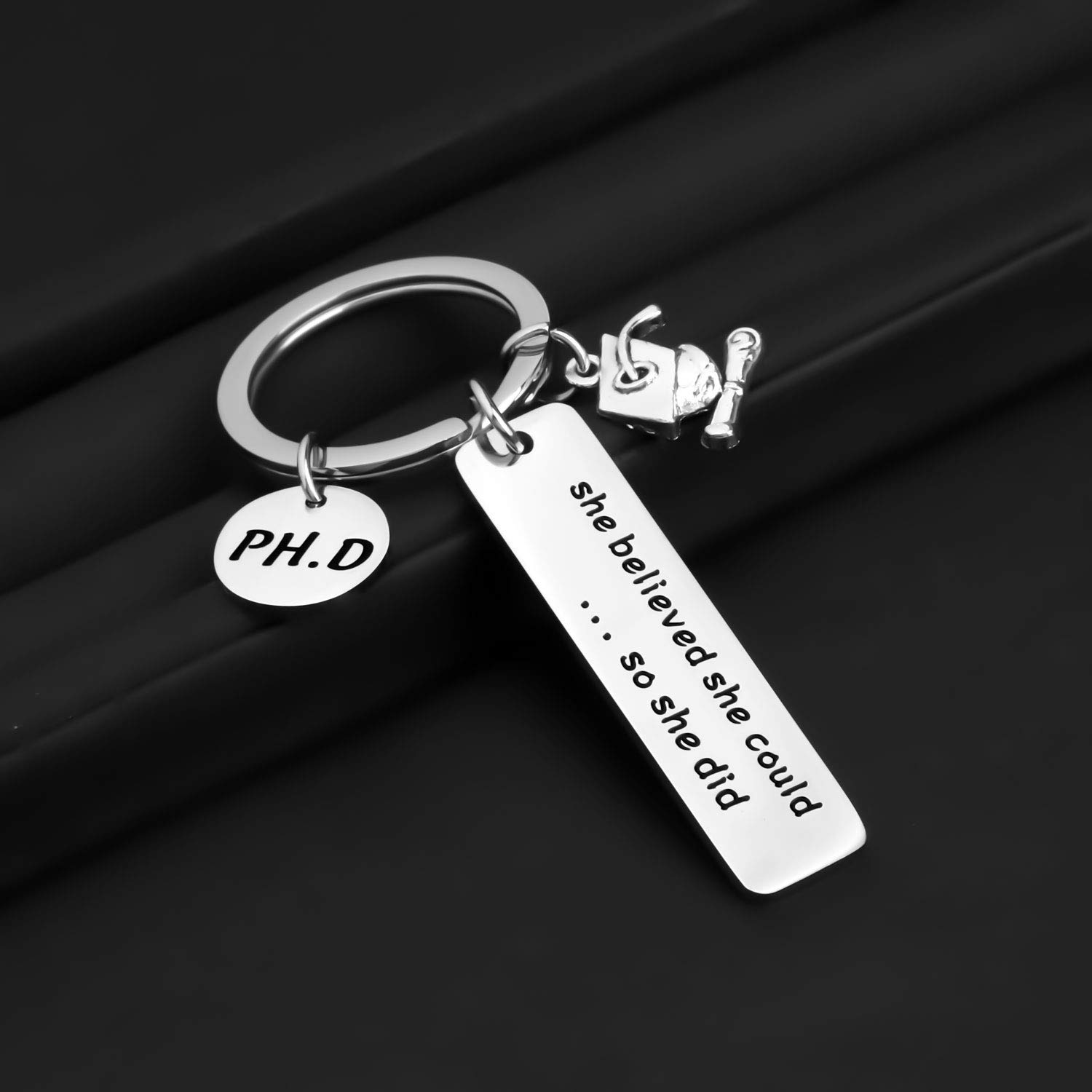 FOTAP PHD Keychain Doctor of Philosophy Jewelry Doctorate Gift PhD Graduation Gift She Believed She Could So She Did Keychain (PHD key)