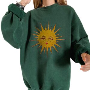 GAOJU Oversized Graphic Sweatshirt for Women Crewneck Long Sleeve Drop Shoulder Casual Pullover Sweatshirt Tops Green