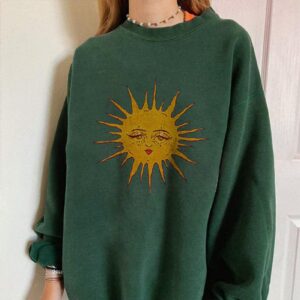 GAOJU Oversized Graphic Sweatshirt for Women Crewneck Long Sleeve Drop Shoulder Casual Pullover Sweatshirt Tops Green